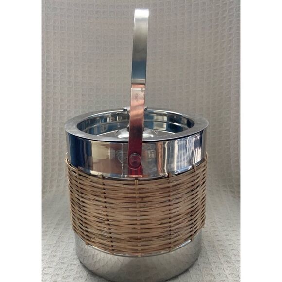 Tommy Bahama Stainless & Wicker Ice Bucket / Pristine - Picture 3 of 5